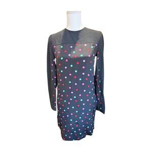 New Akris Punto Black Polka Dot Long Sleeve Dress, US 2